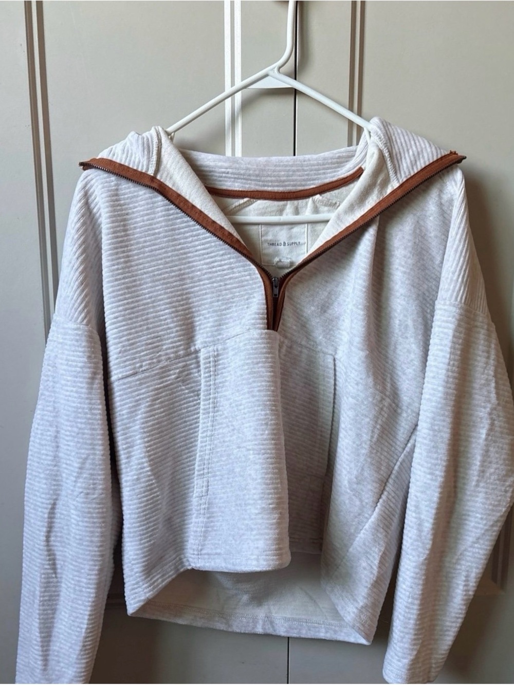 Thread & Supply Cream Half zip with Brown Zip Trim